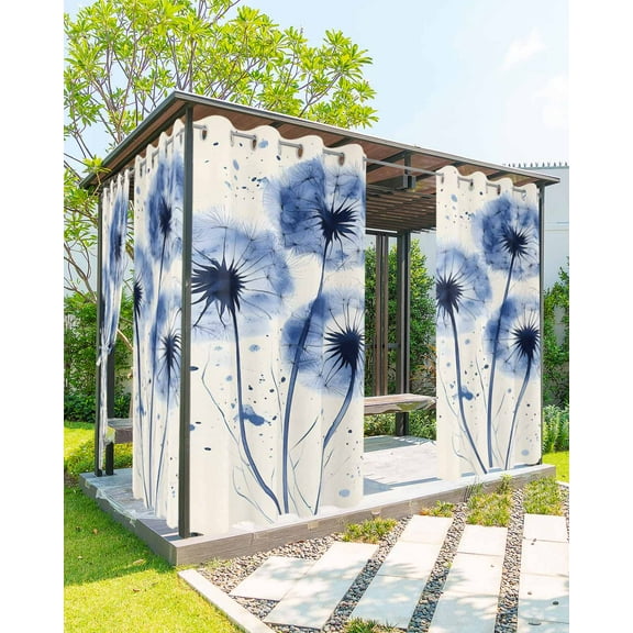 nqOlkjepod Outdoor Curtains for Patio Waterproof, Spring Dandelion Outdoor Privacy Panels Grommet, Simple Vintage Watercolor Blue Flowers Blackout Outside Curtains for Porch/Cabana 54"x84", 1 Panel