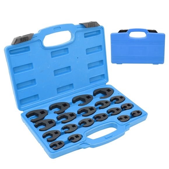 Crow's Foot Wrench Metric Set, Flare Nut Chrome-Molybdenum Steel Blue 19pcs with Open End Wrenches for Vehicles for Service