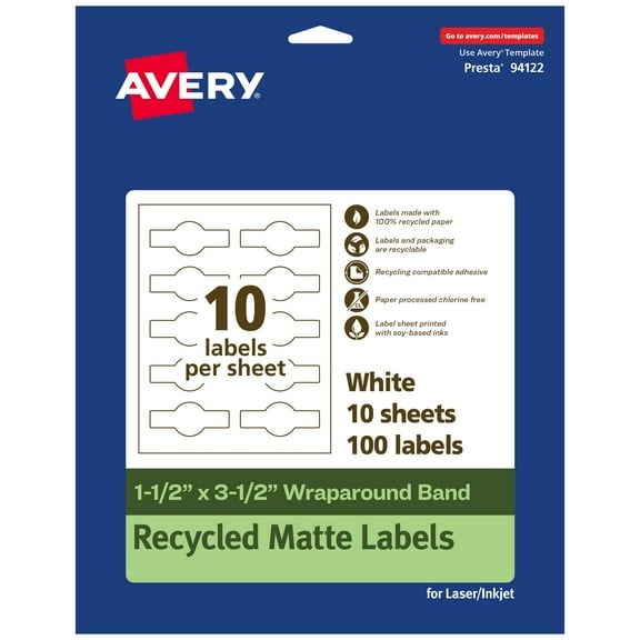 Avery EcoFriendly Wraparound Band Labels, 1-1/2" x 3-1/2", 100ct