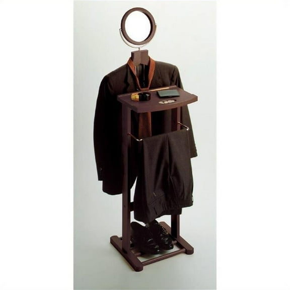 Pemberly Row Transitional Solid Wood Valet Stand with Mirror in Espresso