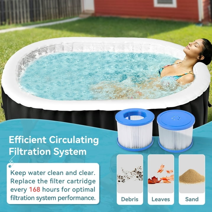 Outdoor Inflatable Hot Tub Spa for 2 Person Oval 145 Gallon Backyard Couple AirJet Hottub with 90 Bubble Jets - Control Panel, Includes Energy Efficient Cover and Filter and Side Table