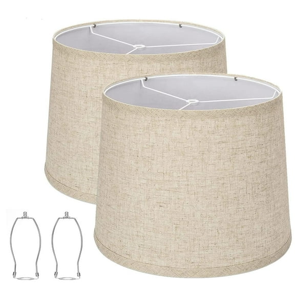 Lampshades Set of 2, Drum Lampshades 11.6 x 12.6 x 9.8", Lampshades Natural Linen Hand Crafted, Easy Assembly Required, Beige