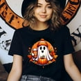 thumbnail image 3 of Graphic T-Shirt Cute Ghost Pumpkin Spice Coffee Autumn Print for Women, Gold, Size M, 3 of 6