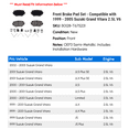 thumbnail image 2 of Front Brake Pad Set - Compatible with 1999 - 2005 Suzuki Grand Vitara 2.5L V6 2000 2001 2002 2003 2004, 2 of 2
