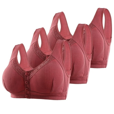 TrendVibe365 Wireless Push up Bras for Women 3 Pack Cotton Floral Wireless Push up Bralette Padded Snap Front Clasp Wide Strap Bustier Full Coverage Crop Tank Top Comfortable Lingerie Red 40