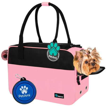 PetAmi Dog Purse Carrier for Small Dogs  Airline Approved Soft Sided Pet Carrier with Pockets  Ventilated Dog Carrying Bag Puppy Cat  Dog Travel Supplies Accessories Carry Tote Bag  Sherpa Bed  Pink