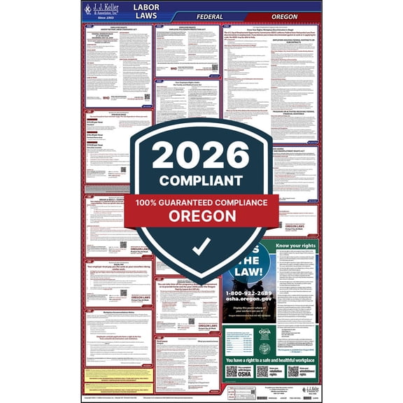 Oregon and Federal Labor Law Poster (English, OR State) - OSHA Compliant All-in-One Laminated Poster