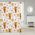 thumbnail image 2 of Manfei Cute Highland Cattle Shower Curtain 72Wx84L,Floral Animal Bathroom Shower Curtain,White Light Tan, 2 of 6