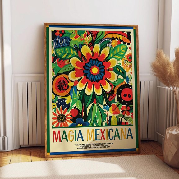 Colorful Floral Wall Art - Magia Mexicana Print – Bold Floral Mexican Folk Art Decor – Colorful Cultural Poster Wall Art, Modern Wall Decor, 8x12 UNFRAMED