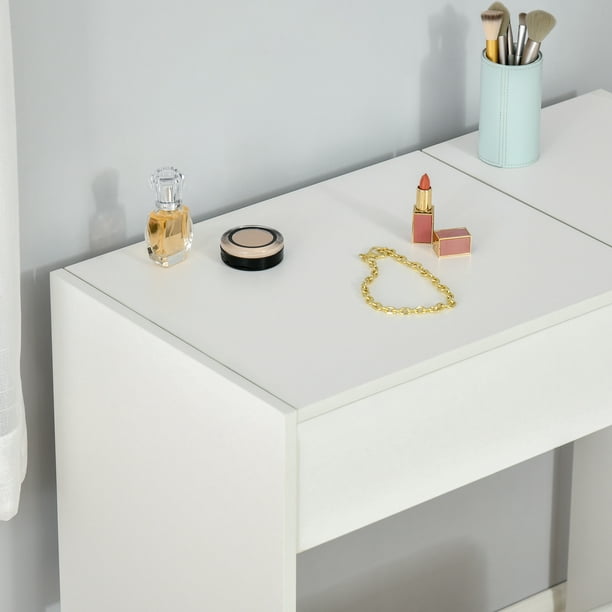 HOMCOM Coiffeuse miroir LED table de maquillage avec tabouret 2 tiroirs  inclus design contemporain MDF 80 x 40 x 136 cm blanc doré