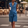 thumbnail image 6 of Mifsaly Summer Short Sets for Women Sleeveless Button Up Shirts and Loose Shorts with Pockets Lightweight Textured Casual Travel Vacation Matching Lounge Outfits Blue,XXL, 6 of 8