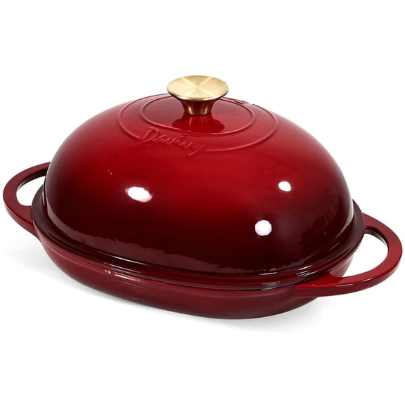 Davivy 6QT Bread Dutch Oven for Sourdough Bread Baking, Oval Cast Iron Dutch Oven with Domed Lid, Enameled Oval Sourdough Bread Loaf Pan, Bread Cloche Sourdough Pan, Red