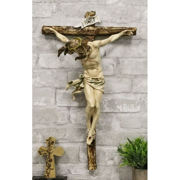 Ebros Large Jesus Christ at Calvary Crucifix INRI Wall Cross Hanging Plaque 20"H