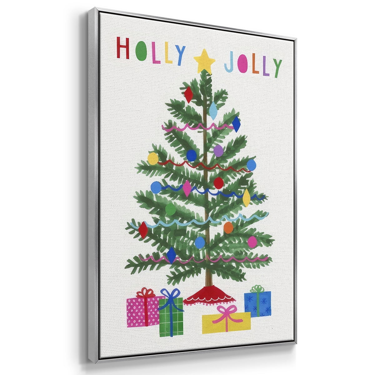 Colorful Christmas Collection B - Framed Gallery Wrapped Holiday Canvas - 27 x 41 - Silver Frame