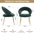 thumbnail image 4 of Hassch Elegant Upholstered Dining Chair for Kitchen and Dining Room, Modern Velvet Side Chair with Padded Seat, Ergonomic Design, Gold Metal Legs (Green), 4 of 6