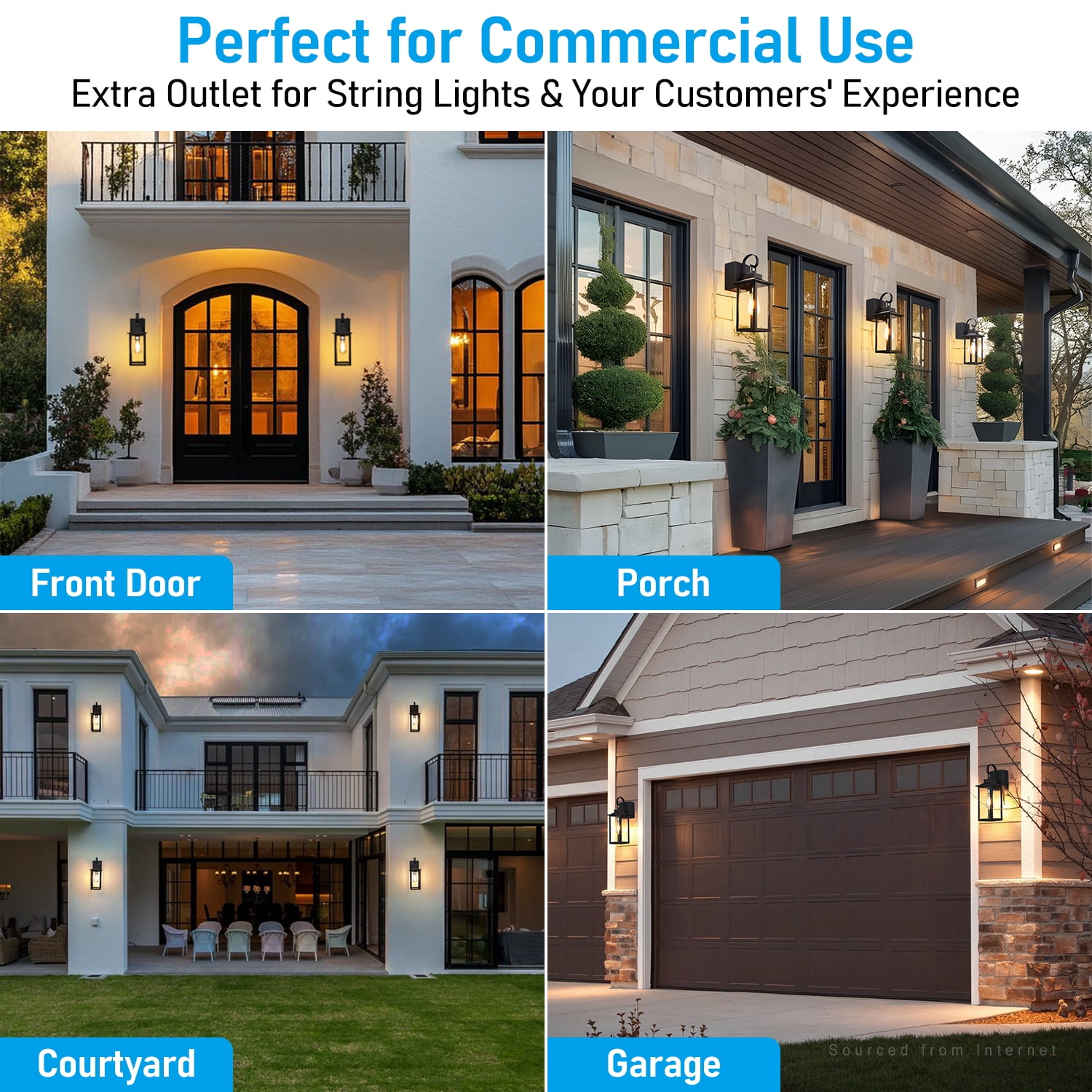 2 Pack Outdoor wall light with GFCI outlet with Tempered Glass