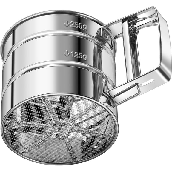 Upgraded 3-Cup Flour Sifter for Baking,3-in-1 One-Hand Press Flower Sifter,Stainless Steel Baking Sifter Flour with Double-Layer Fine Mesh,Super Smooth Flour Sieve Baker for Quick Sifting