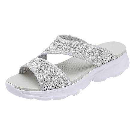 OJSFQUFP Womens Comfort Sandals Women Summer Mesh Beach Slip On Sport Hollow Casual Open Toe Flat Soft Bottom Breathable Shoes Sandals Slippers Ladies Slippers Grey 38