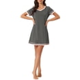 thumbnail image 1 of INSPIRE CHIC Chemise de Nuit à Manches Courtes pour Femme, Couleur Contrastante, Col en V, L Gris, 1 of 6