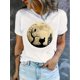 thumbnail image 1 of Women'S Casual Crew Neck T-Shirt with Moon Forest Print, Fashionable Short Sleeve Top, Medium Stretch Polyester (95%) with Spandex (5%), All-Season Comfort Fit, Geometric-Pattern Design for Summer, 1 of 6