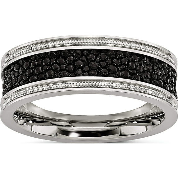 Stainless Steel Polished Genuine Stingray Textured 8mm Band (Size 11.5) Made In China sr405-11.5