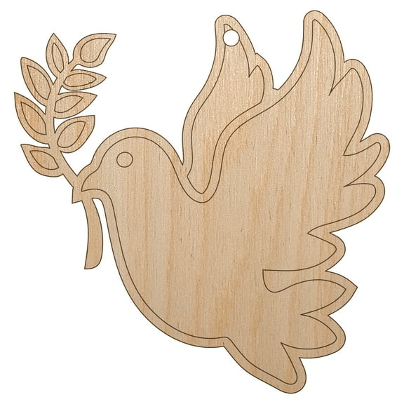 Peace Dove with Olive Branch Wood Holiday Christmas Tree Ornament Unfinished DIY Pre-Drilled Craft