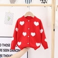 thumbnail image 2 of Toddler Girls Button Knit Sweater Cardigan Kids Love Heart Print Long Sleeve Spring Coat Warm Jacket Outerwear Valentines Day Gift 2-7T, 2 of 6