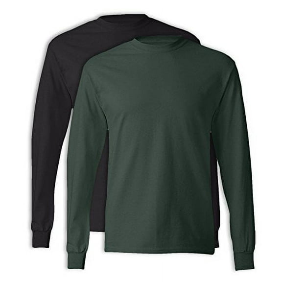Hanes Mens Authentic Long-Sleeve T-Shirt (Pack of 2) (1 Black / 1 Deep Forest)