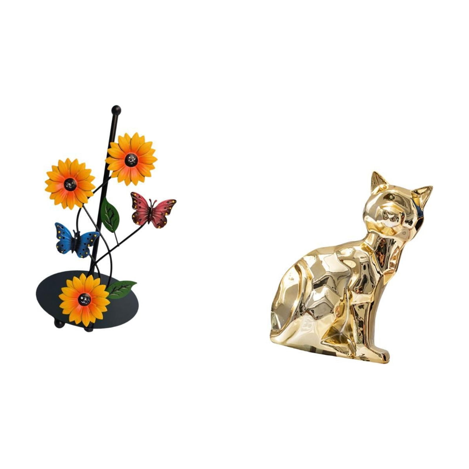 Fiocias Toilet Paper Holder Paper Towel Holder Countertop Kitchen Roll Holder Cat Statue Figurine Iron Ceramic Material Suitable for Living Room Bedroom Offic