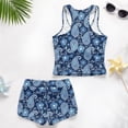 thumbnail image 6 of COEQINE Girls Swimsuit 2 Piece for 6-7 Years with Removable Padded Bra Tankini Bathing Suits for Little Kid Printed Modest Swimwear Crewneck Tank Top and Shorts, Boho Paisley Pattern Blue, 6 of 8