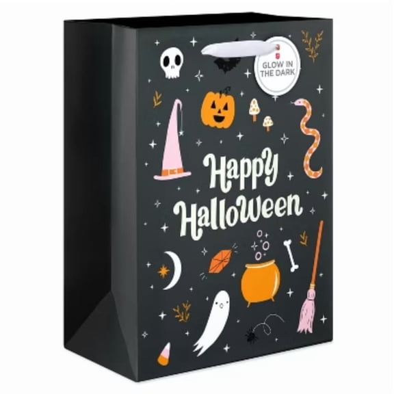 Large 'Happy Halloween' Glow-in-the-Dark Gift Bag Black