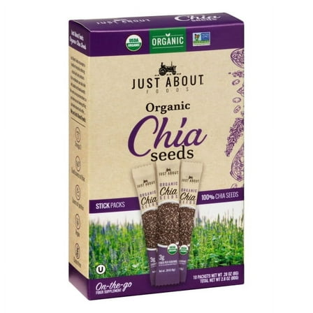 Chia Seeds Organic Stick Packs.  10- 0.28 oz packs per box. 2 pack bundle