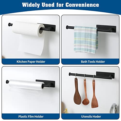 Under Cabinet Paper Towel Holder for Kitchen and Bathroom, Wall Mounted Adhesive Paper Towel Rack with Matte Black Finish, Made of Durable SUS304 Stainless Steel