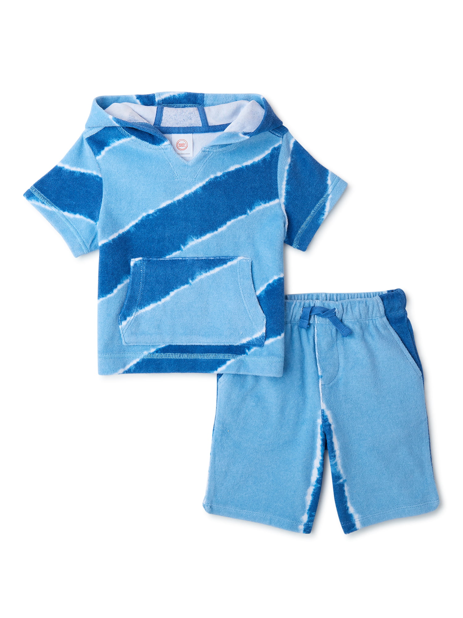 Wonder Nation Unisex Baby & Toddler Blue Hoodie & Shorts 2-Piece Outfit Set 