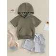 thumbnail image 2 of Suealasg Toddler Baby Boys 2PCS Summer Outfits 6M 12M 18M 24M 3T Kids Boys Clothes Short Sleeve Hooded Tops and Elastic Waist Shorts Sets, 2 of 9