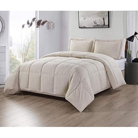 Sapphire Home 2pc Comforter Set-Twin Size Bed Comforter 64"x88" with a Pillow Sham 20"x26"-Plush Alternative Down Comforter-Hypoallergenic Duvet Insert-All Season Bedroom Sets DwnAlt,T,Khaki