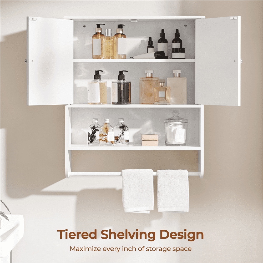 Renwick Bathroom Wall Storage Cabinet with Double Doors and Adjustable Shelf, White