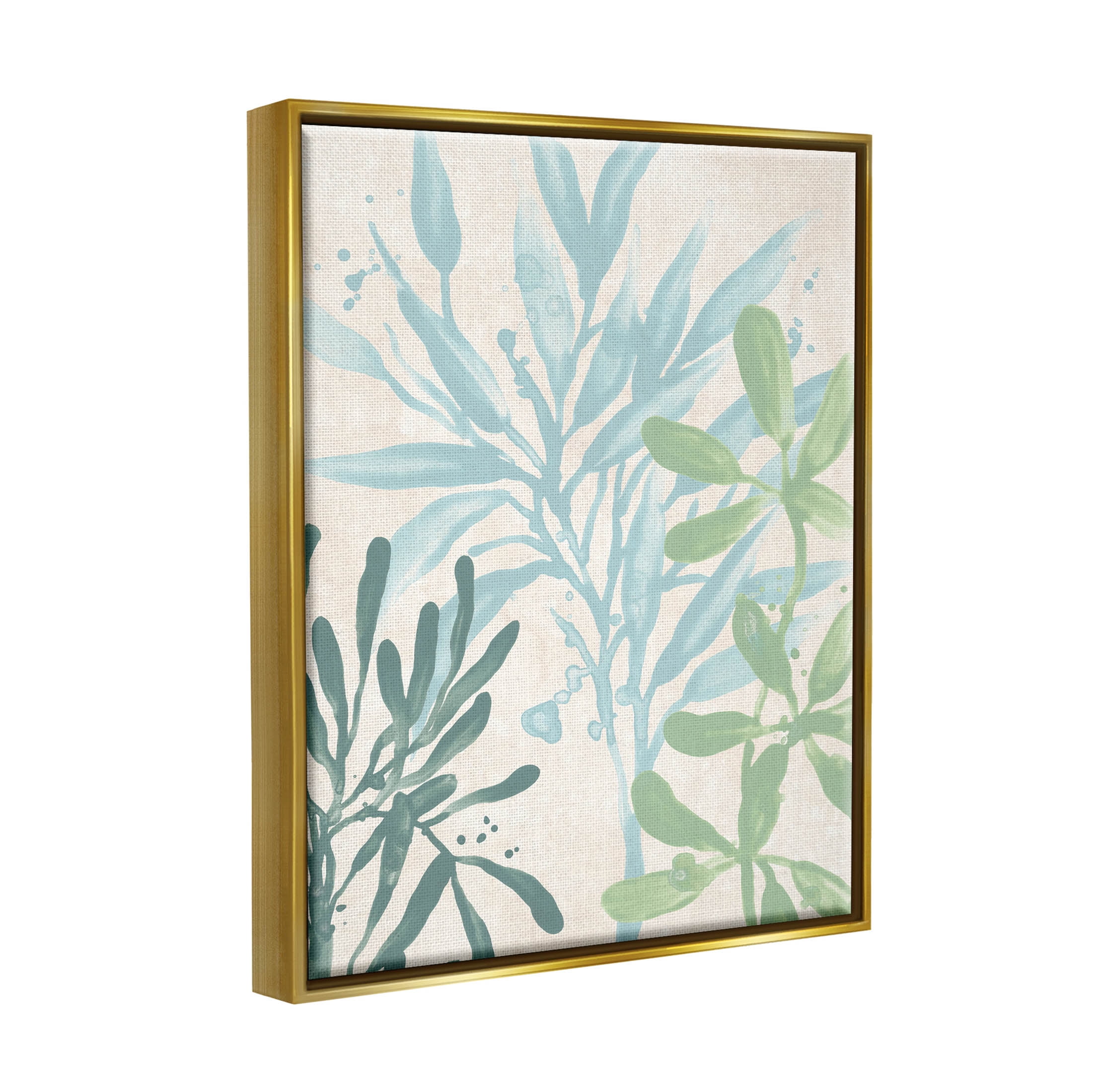 Stupell Industries Marine Seaweed Plant Leaves Graphic Art Metallic Gold Floating Framed Canvas Print Wall Art, Design by June Erica Vess