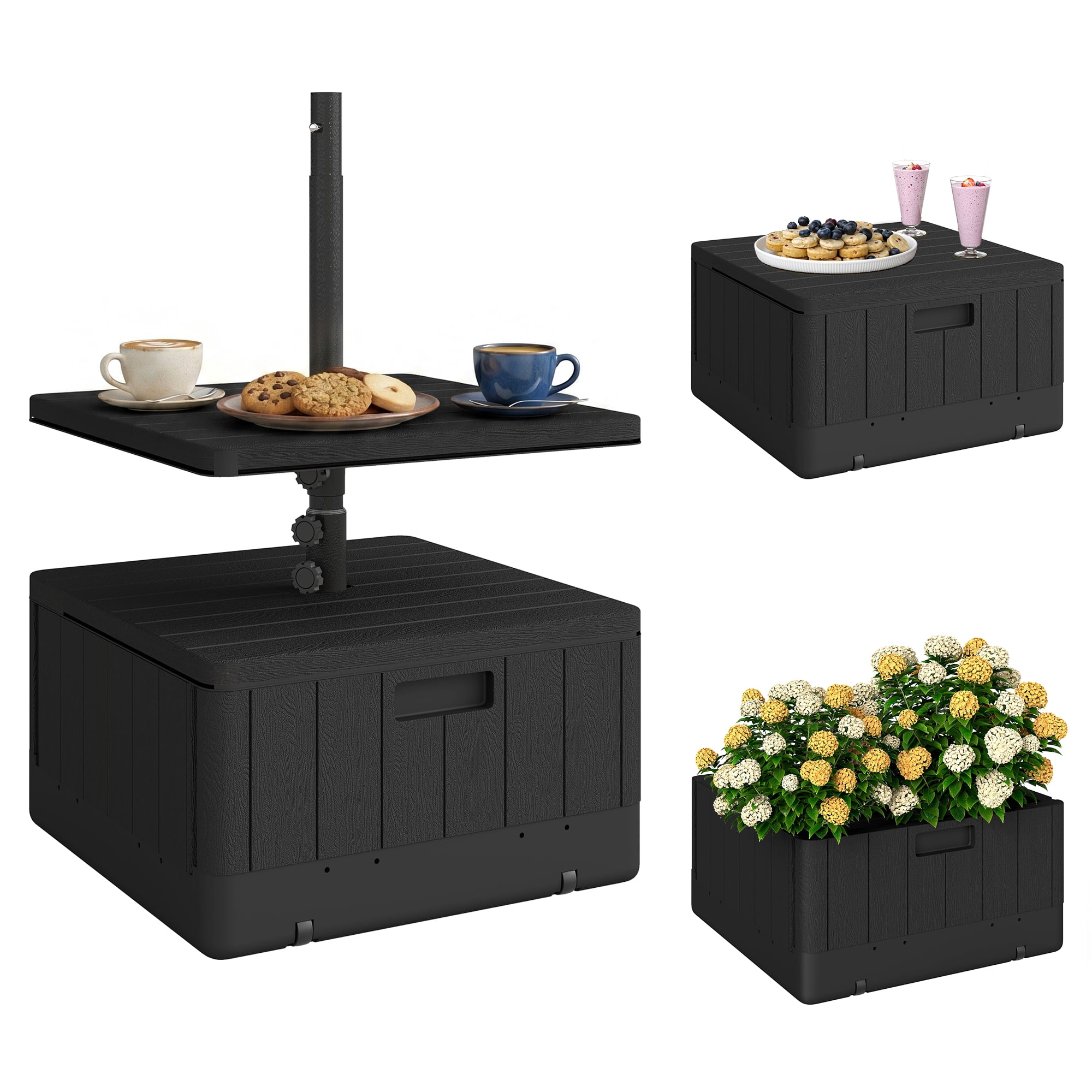 Outsunny Patio Umbrella Base with Table Tray, Heavy Duty Weighted Umbrella Stand with Wheels Handles, 176lbs with Stand Filling, Black