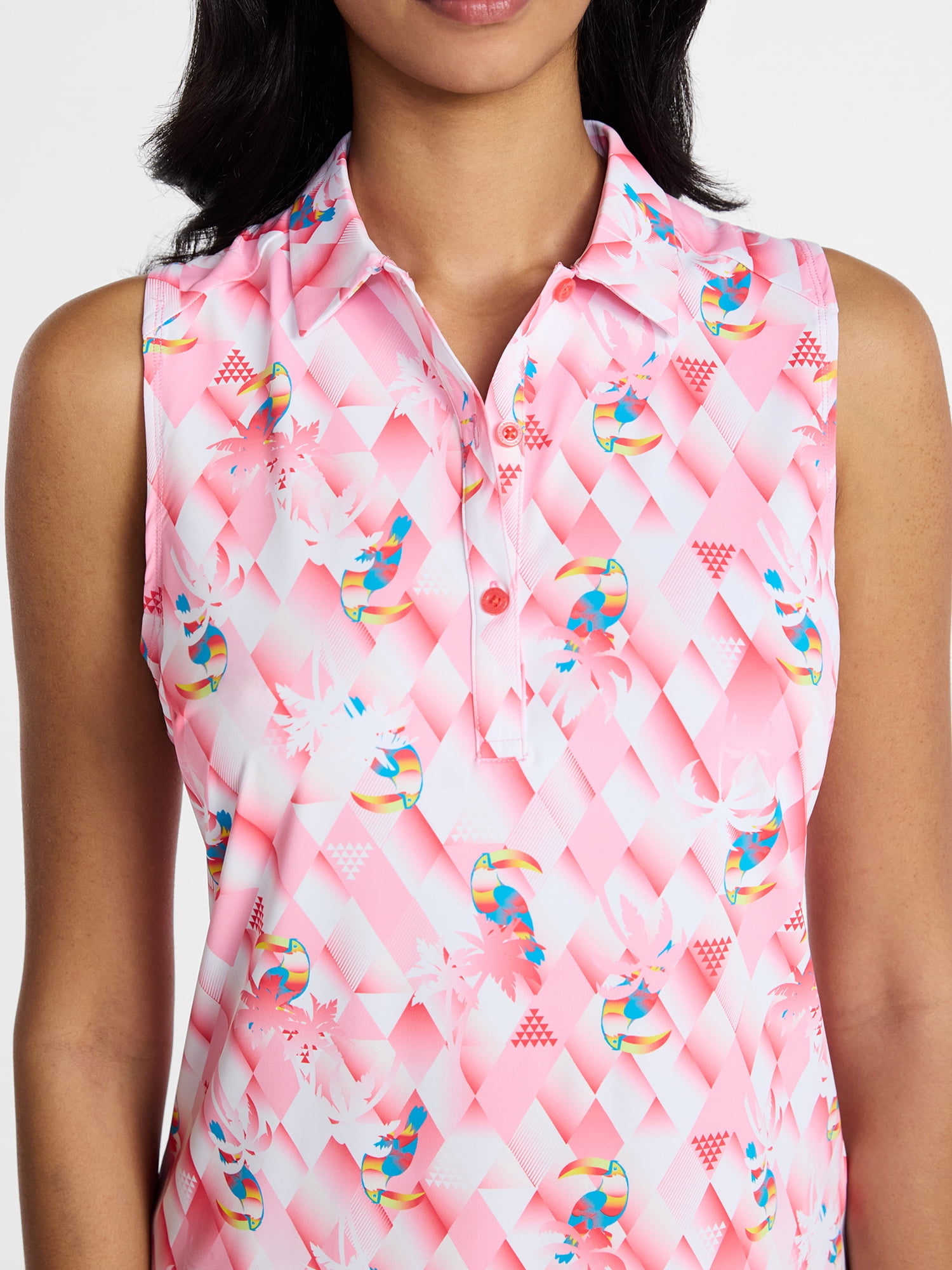 Birdie Bound Women's Gemma Sleeveless Print Golf Polo Shirt with UPF 30+, Sizes XS-XXL