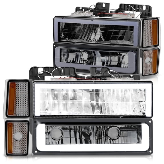 DNA Motoring For 1988-1993 Chevy C/K Pickup Suburban Square-LED DRL 8 pcs Headlights Smoked Amber