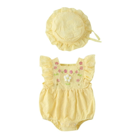 Sngxgn Girl Romper Baby Girls Ruffle Bodysuit Knit Shirt Toddler Girl Jumpsuit Tops(Yellow,73)