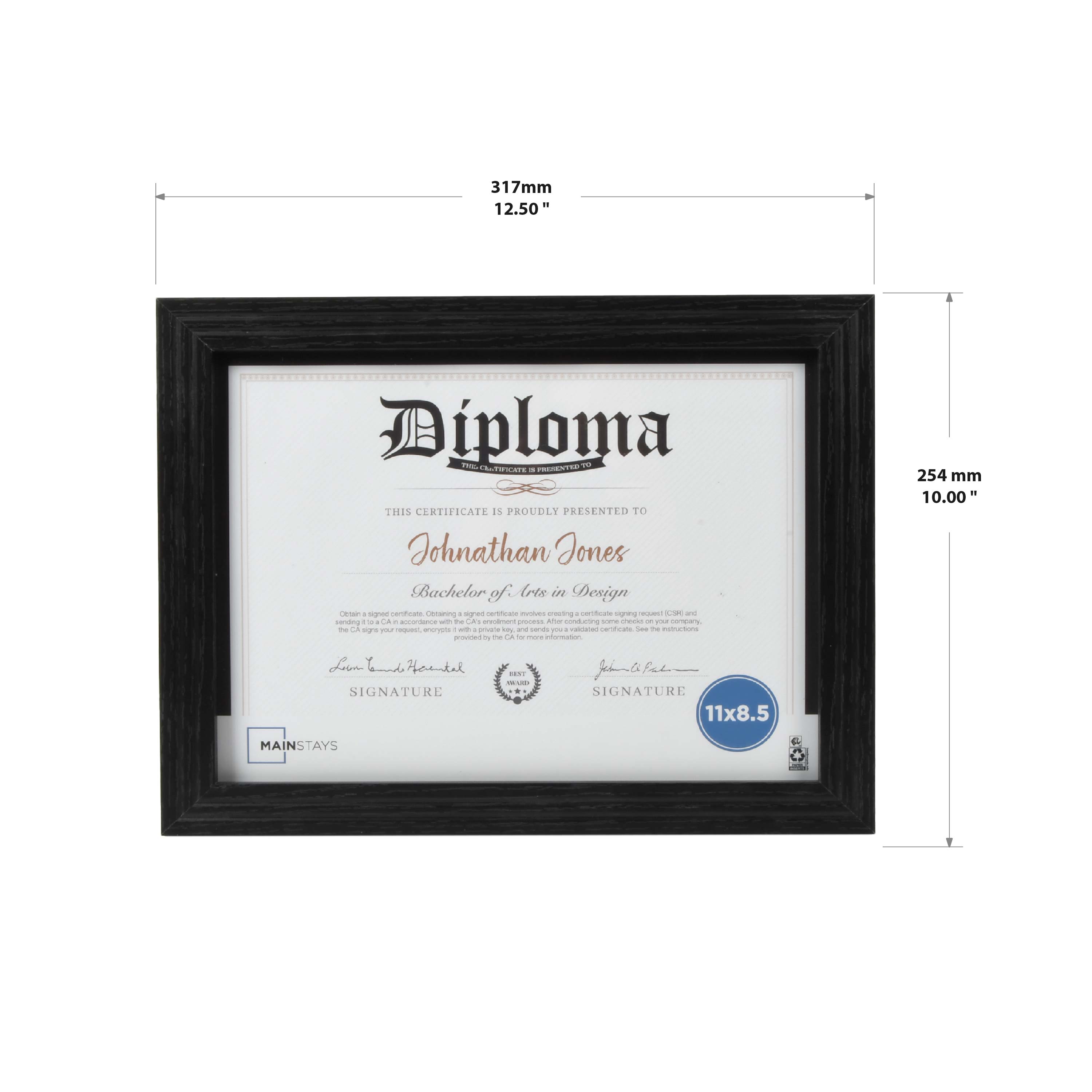 Mainstays 8.5 x 11 in Document Certificate Picture Frame, Tabletop or Wall Display, Black