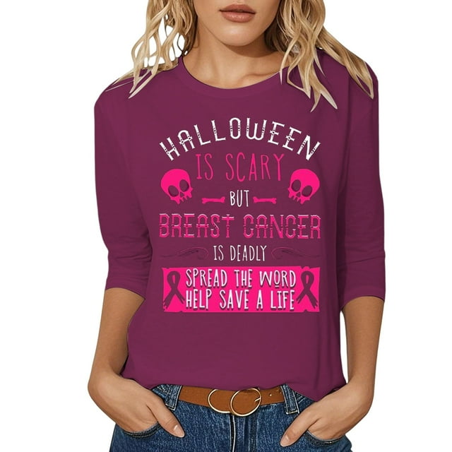 Fgnfyis T-Shirts pour Femmes T-Shirt Graphique Élégant de Sensibilisation au Cancer pour un Usage Quotidien Décontracté Haut à Col Rond Confortable avec Imprimé Inspirant pour le Printemps et l'Été Hauts pour Femmes Rose Vif TG