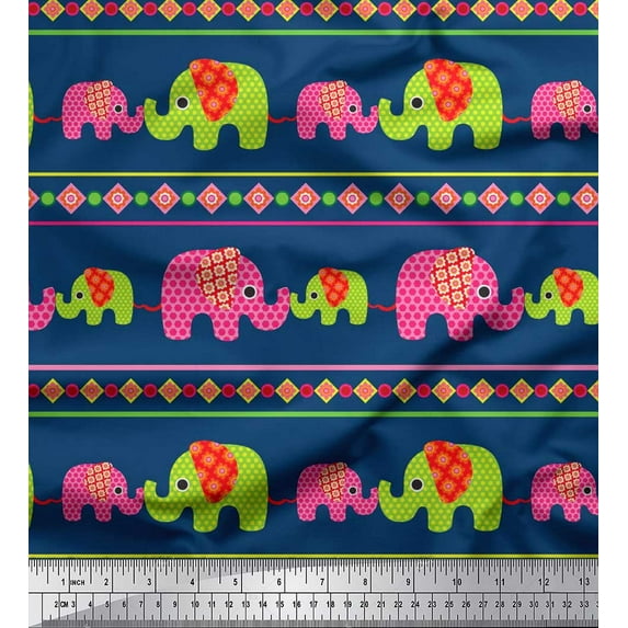 Soimoi Viscose Chiffon Fabric Geometric Shapes,Stripe & Elephant Kids Print Sewing Fabric Yard 42 Inch Wide