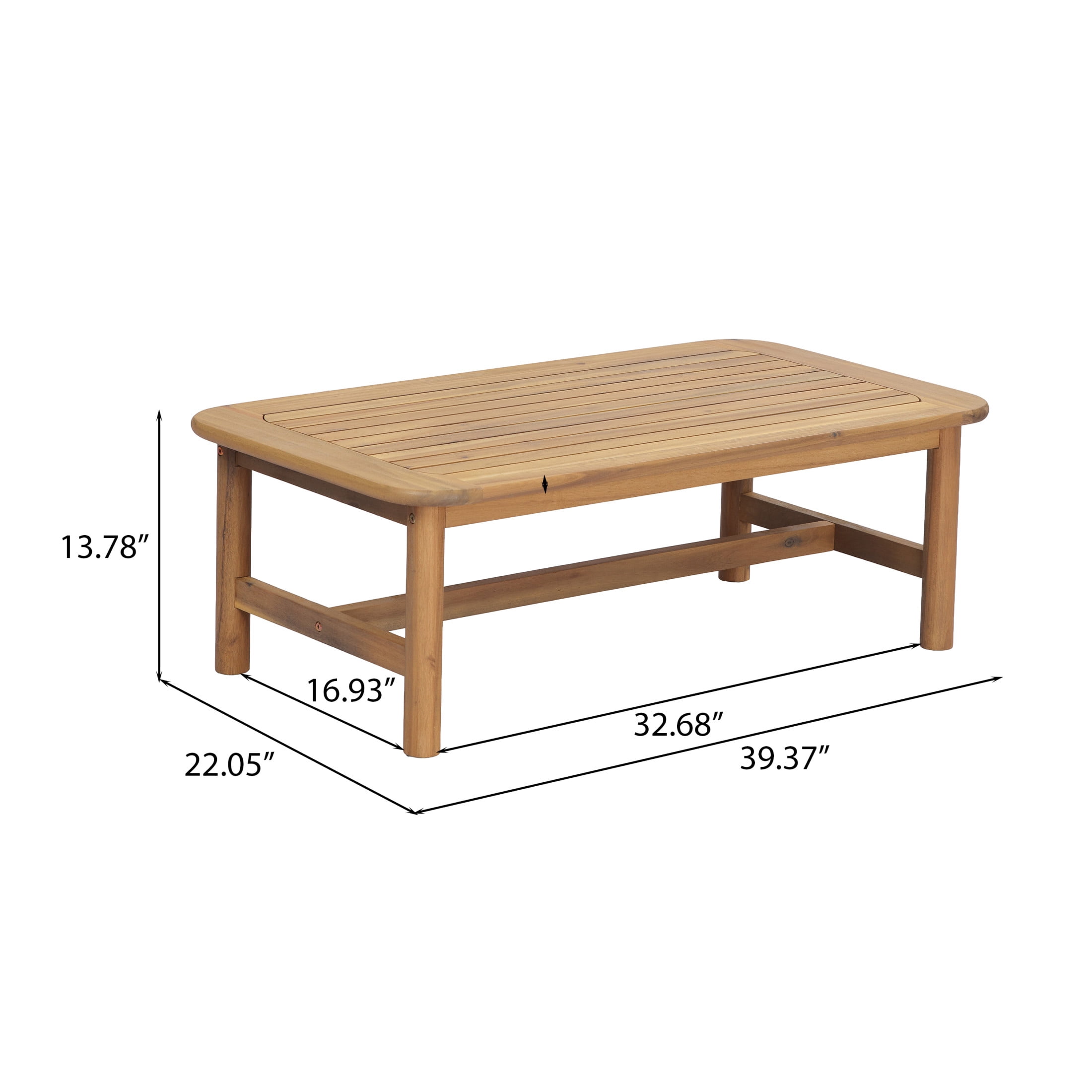 Christopher Knight Home 39" Outdoor Rectangular Acacia Wood Coffee Table, Slatted Top, Light Teak