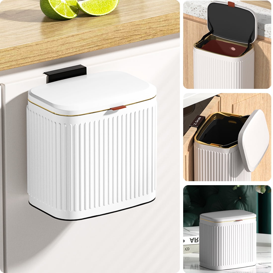 Kitchen Hanging Trash Can with Lid, 1 gal Stainless Steel Countertop