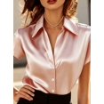 thumbnail image 1 of Blusa De Satén Naranja Coral Con Cuello Clásico Y Manga Corta, 1 of 24
