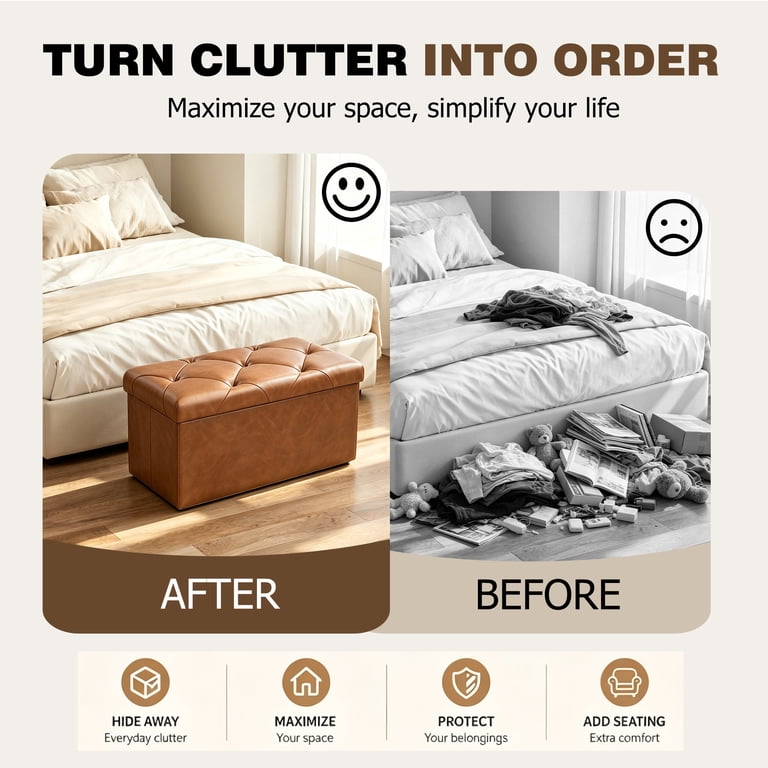 Nnovaroom 30" Faux Leather Storage Ottoman, Brown photo 7