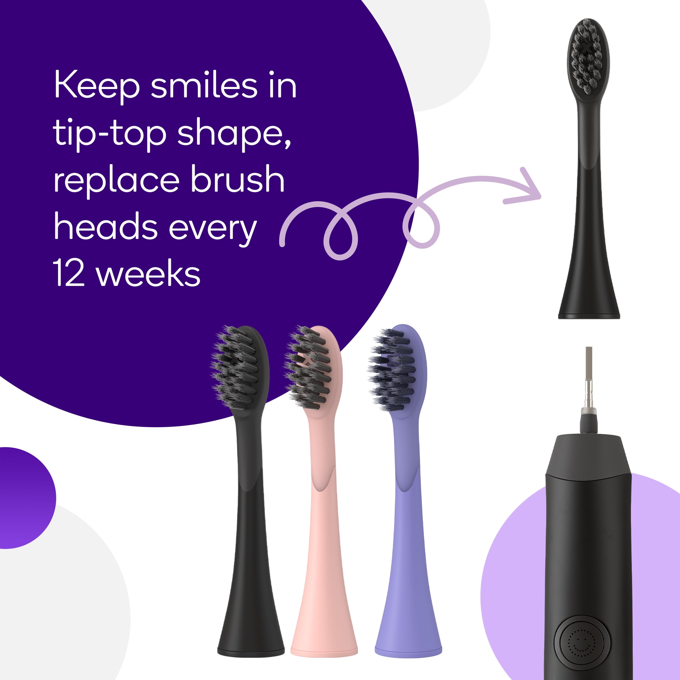 (2 pack) Burst Sonic Electric Toothbrush Replacement Head, Black, 1 Count